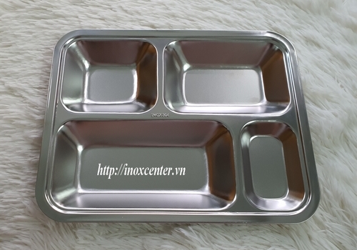 KHAY CƠM 4 NGĂN CẠN LÒNG INOX 304 KHÔNG NẮP 